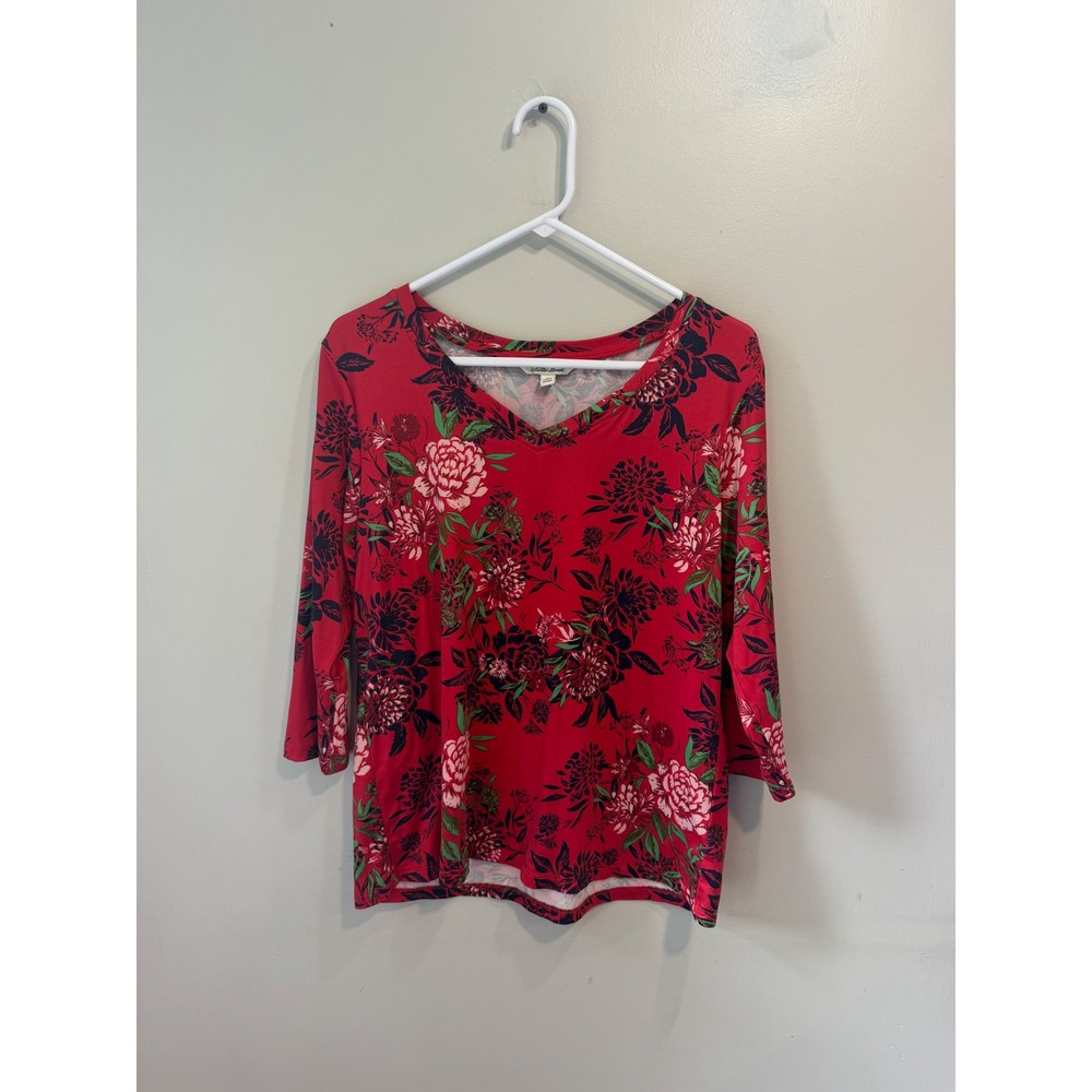 The Pioneer Woman Red Floral V-Neck 3/4 Sleeve Top Size Medium 8825PWVINFLBURFLM